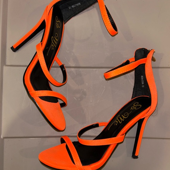 Neon Orange Heeled Sandals - Picture 3 of 3